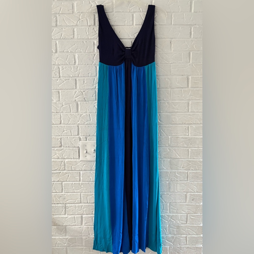 Calvin Klein Maxi Sun Dress Blue and Green Stripes Classic